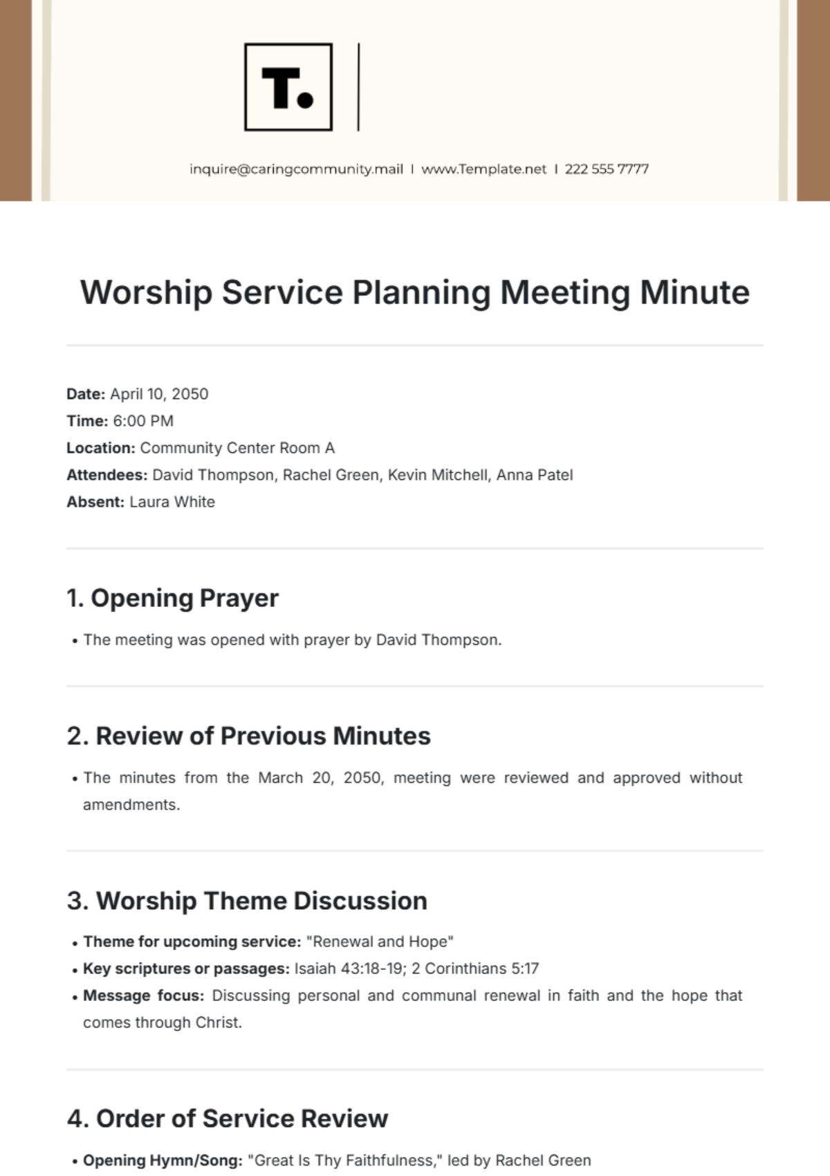 Free Church Meeting Minute Templates, Editable And Printable within Free Church Minutes Template