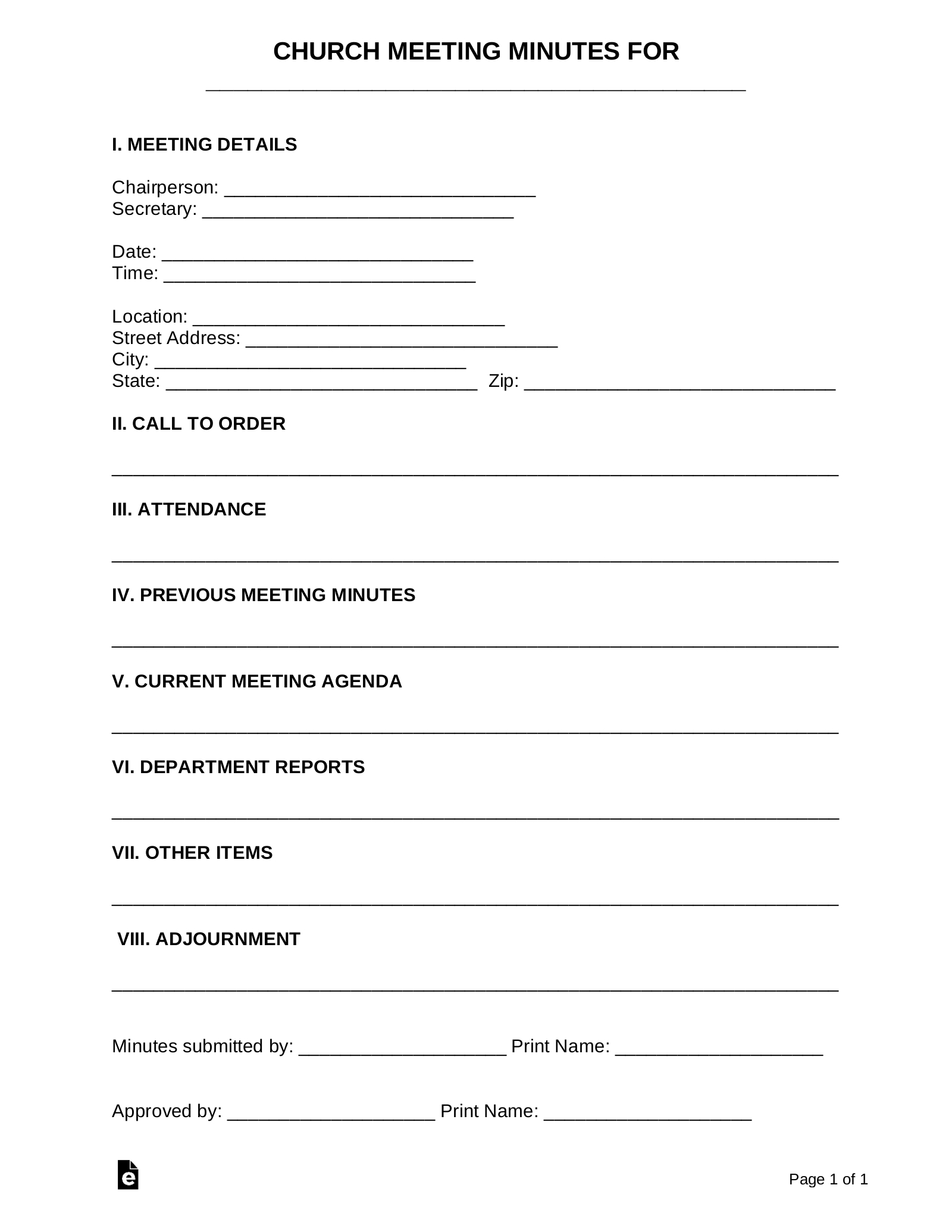 Free Church Meeting Minutes Template - Pdf | Word – Eforms in Free Church Minutes Template