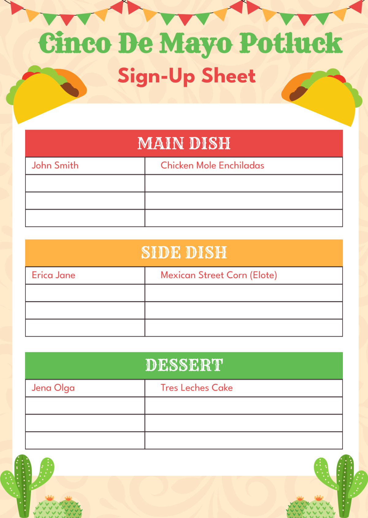 Free Cinco De Mayo Potluck Sign Up Sheet Template To Edit Online with Free Potluck Template