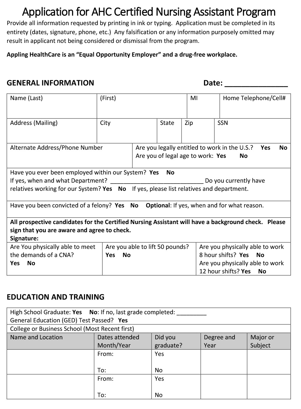 Free Cna Training Program Starts March 22Nd - Appling Healthcare with regard to Free Printable Cna Inservice Education