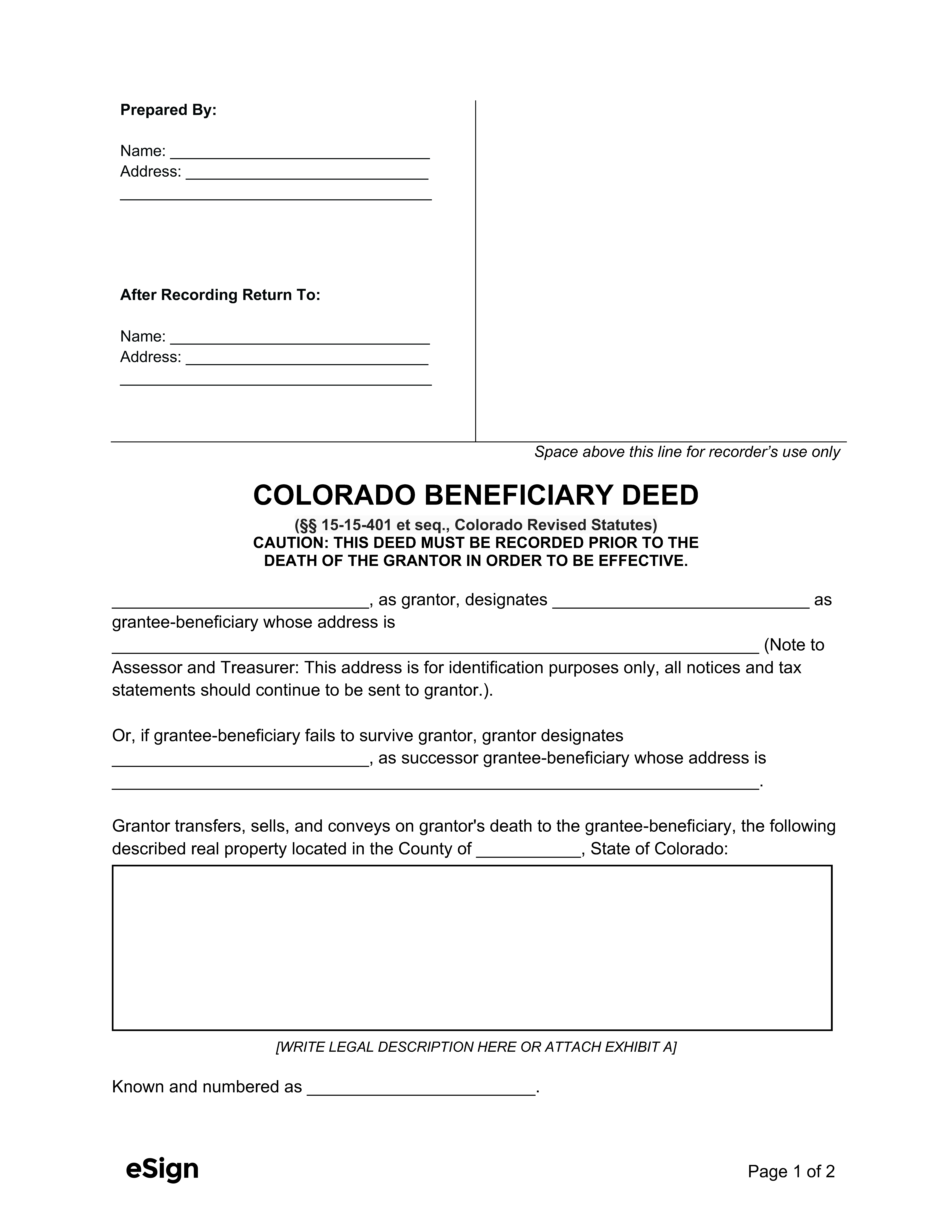 Free Colorado Beneficiary Deed Form | Pdf | Word pertaining to Free Printable Beneficiary Deed Colorado