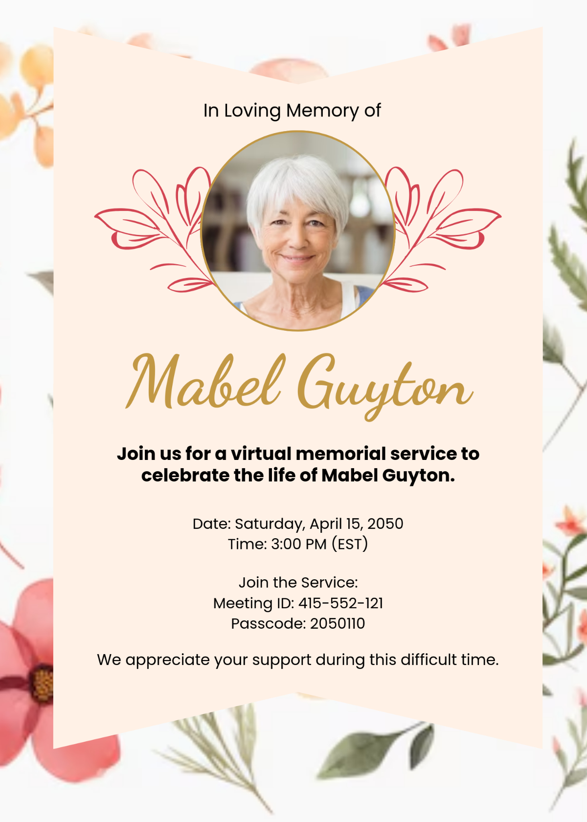 Free Colorful Virtual Funeral Invitation Template To Edit Online pertaining to Free Funeral Invitation Template
