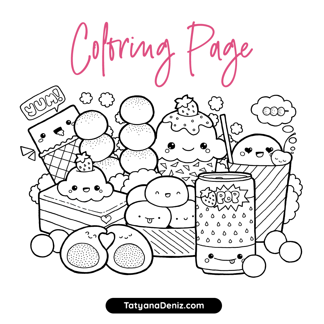 Free Coloring Page With Kawaii Food Doodle (Printable Pdf) intended for Free Kawaii Printables