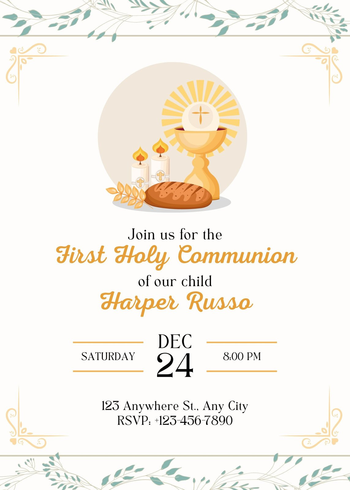 Free Custom Printable First Communion Invitation Templates | Canva inside Free Printable First Holy Communion Cards