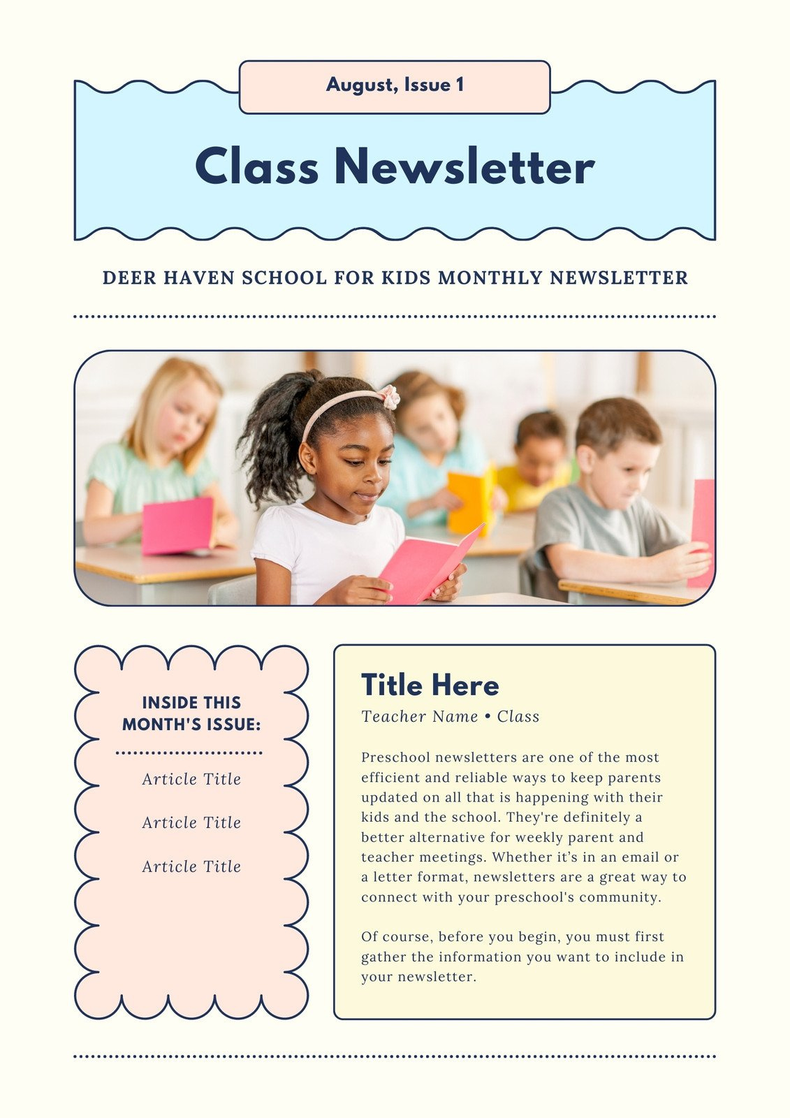 Free, Custom Printable Preschool Newsletter Templates | Canva for Free Printable Preschool Newsletter Templates