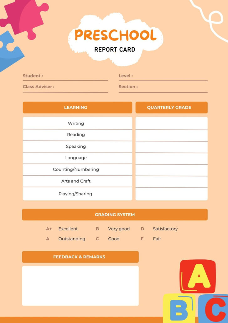 Free Printable Kindergarten Report Card Template