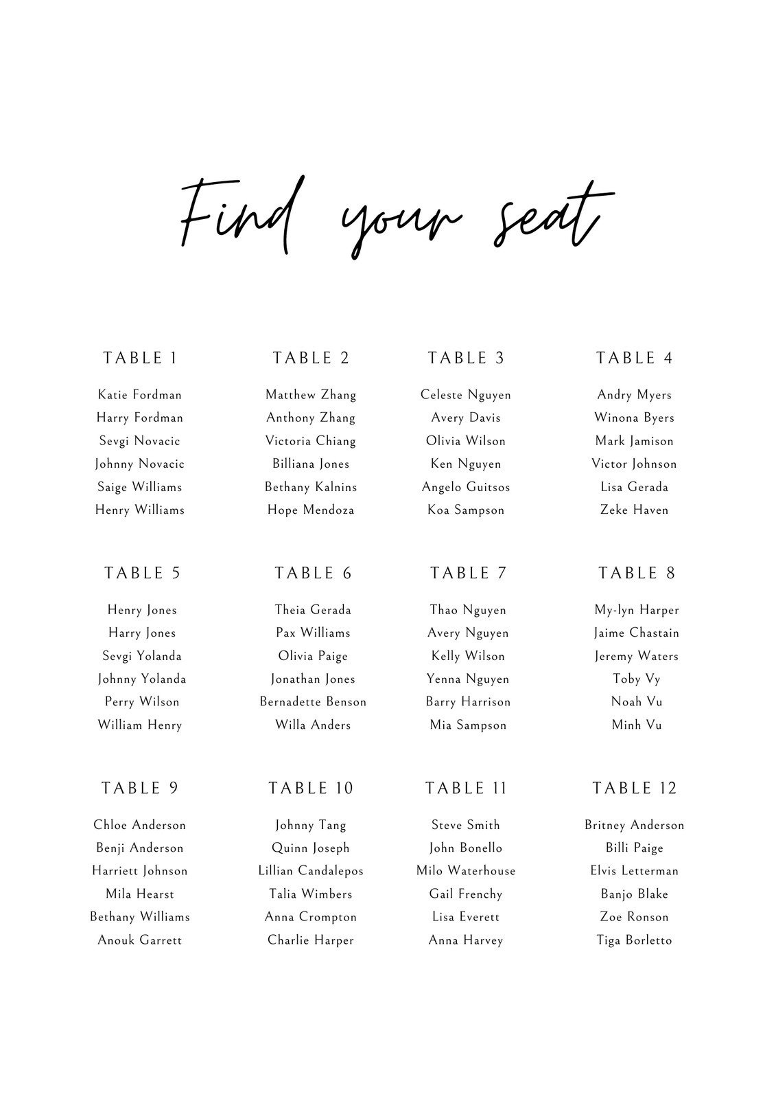 Free Custom Printable Seating Chart Templates | Canva with regard to Free Printable Wedding Seating Plan