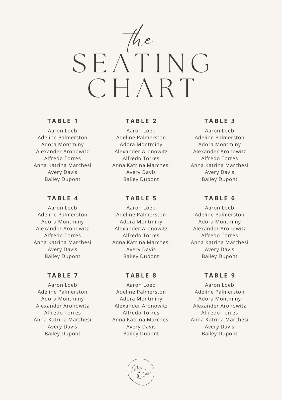 Free Custom Printable Wedding Seating Chart Templates | Canva within Free Printable Wedding Seating Plan