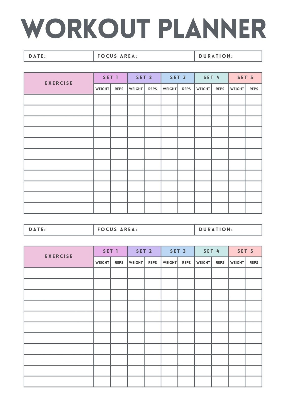 Free, Custom Printable Workout Planner Templates Online | Canva intended for Strength And Conditioning Template Download Free