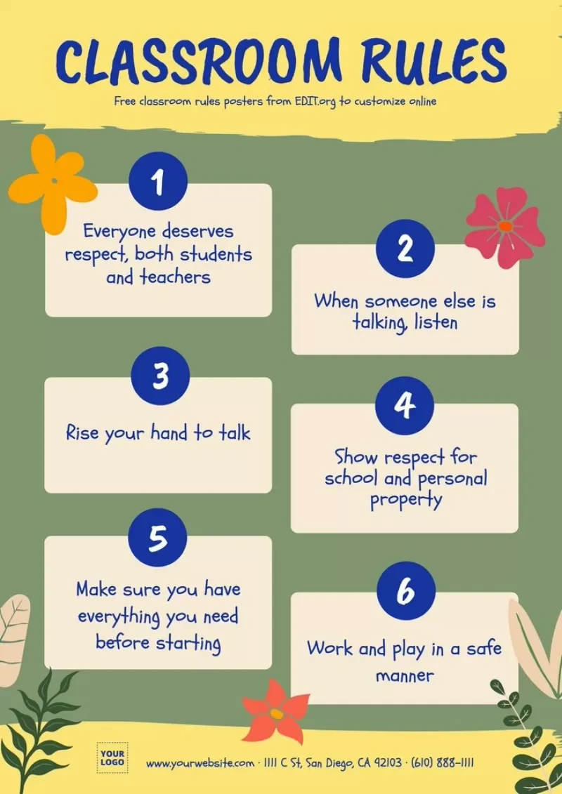 Free Customizable Classroom Rules Poster Templates pertaining to Free Printable Classroom Rules With Pictures