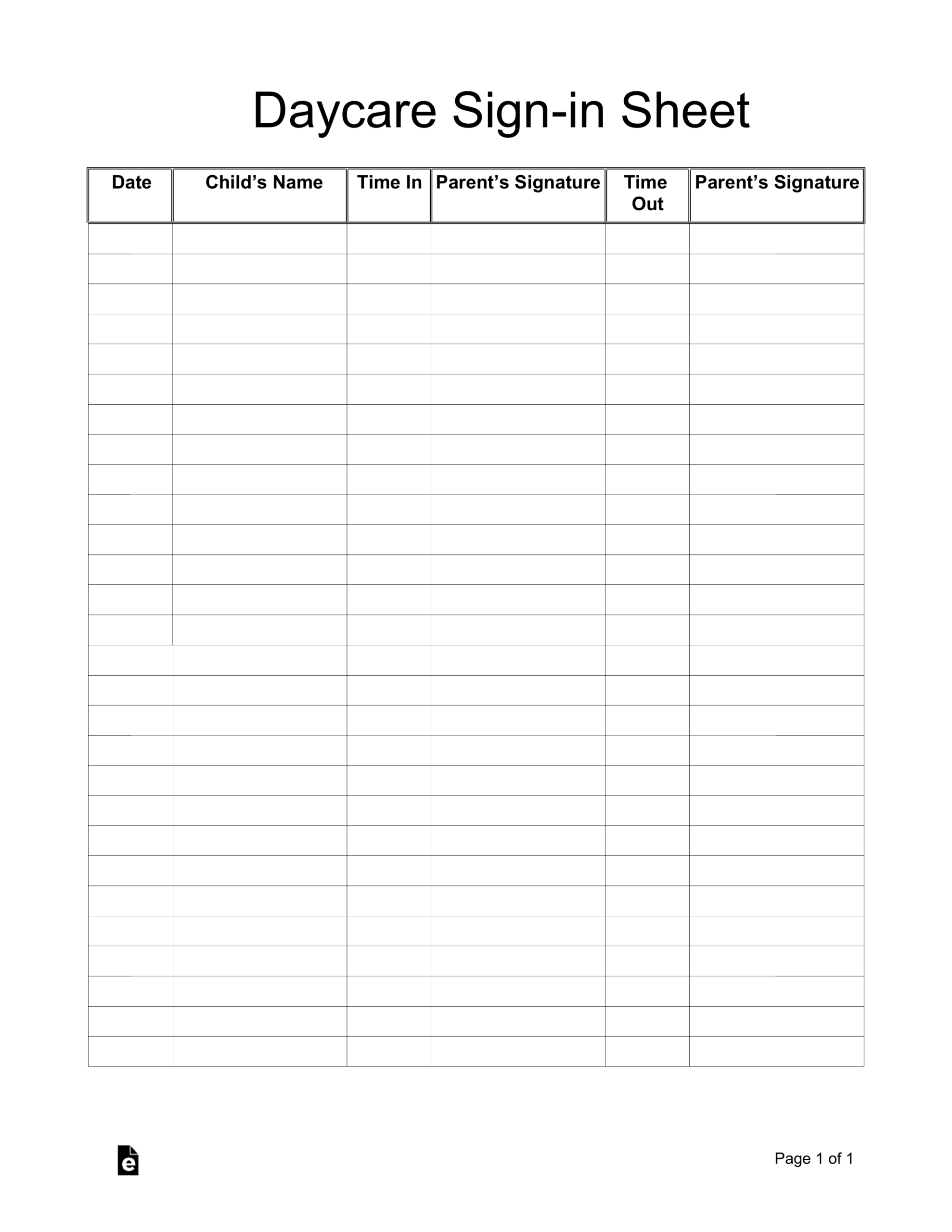 Free Daycare Sign-In Sheet Template - Pdf | Word – Eforms for Free Printable Weekly Sign In And Out Sheets For Daycare
