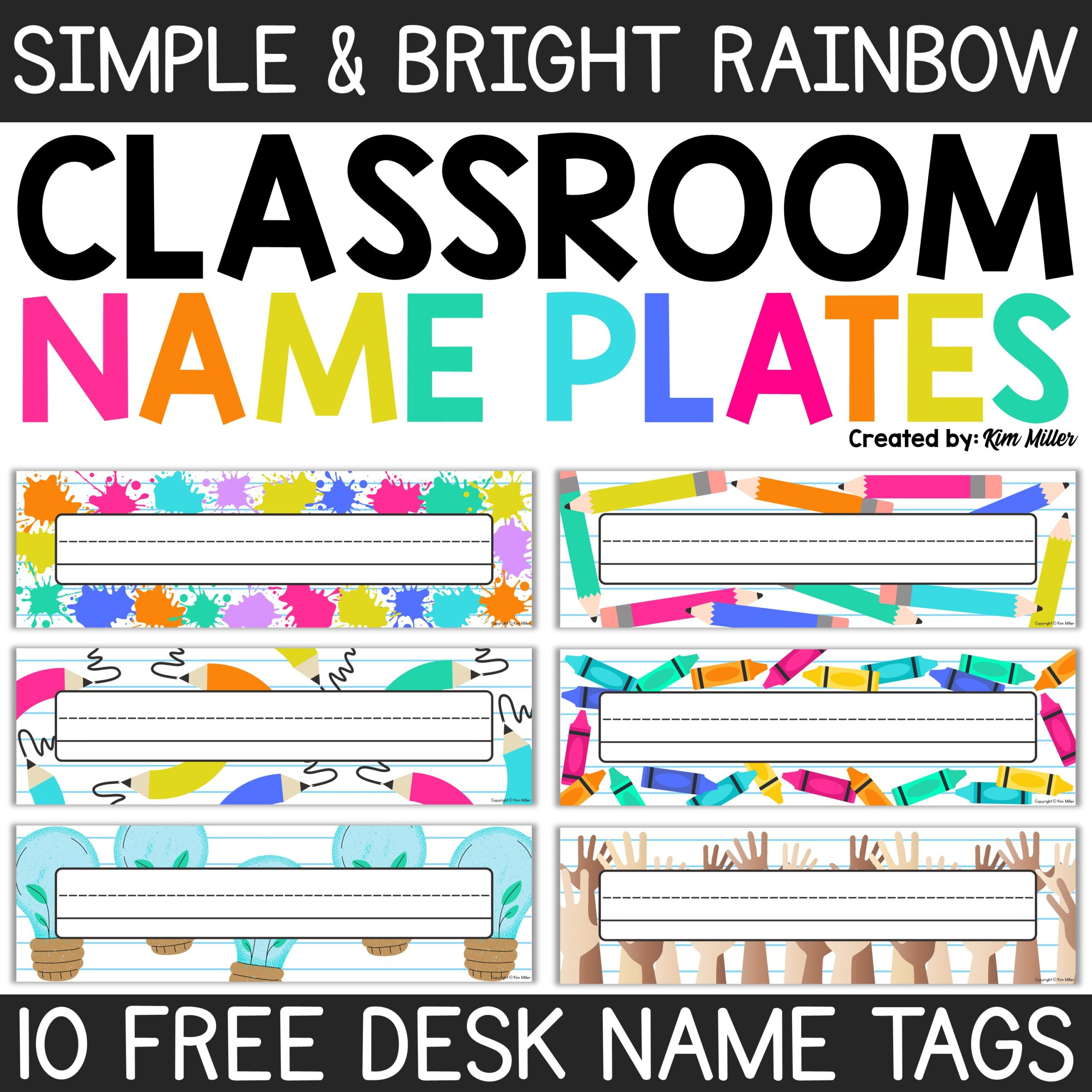 Free Desk Name Tags Bright Rainbow Classroom Decor Student Desk in Free Printable Student Name Desk Plates