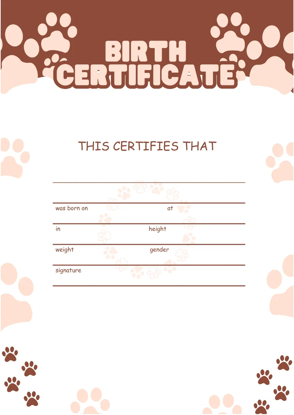 Free Dog Birth Certificate Template For Google Docs inside Printable Free Puppy Birth Certificate Template