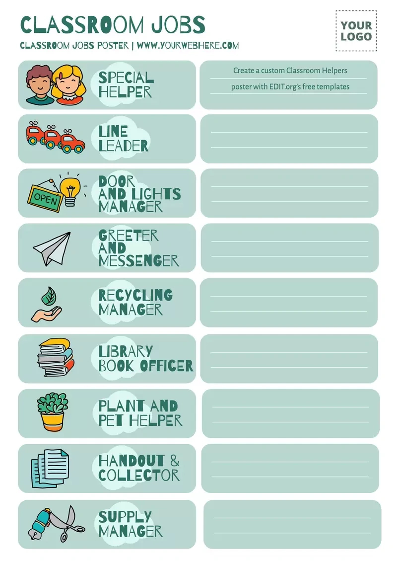 Free Editable Classroom Jobs Charts intended for Classroom Jobs Printables Free