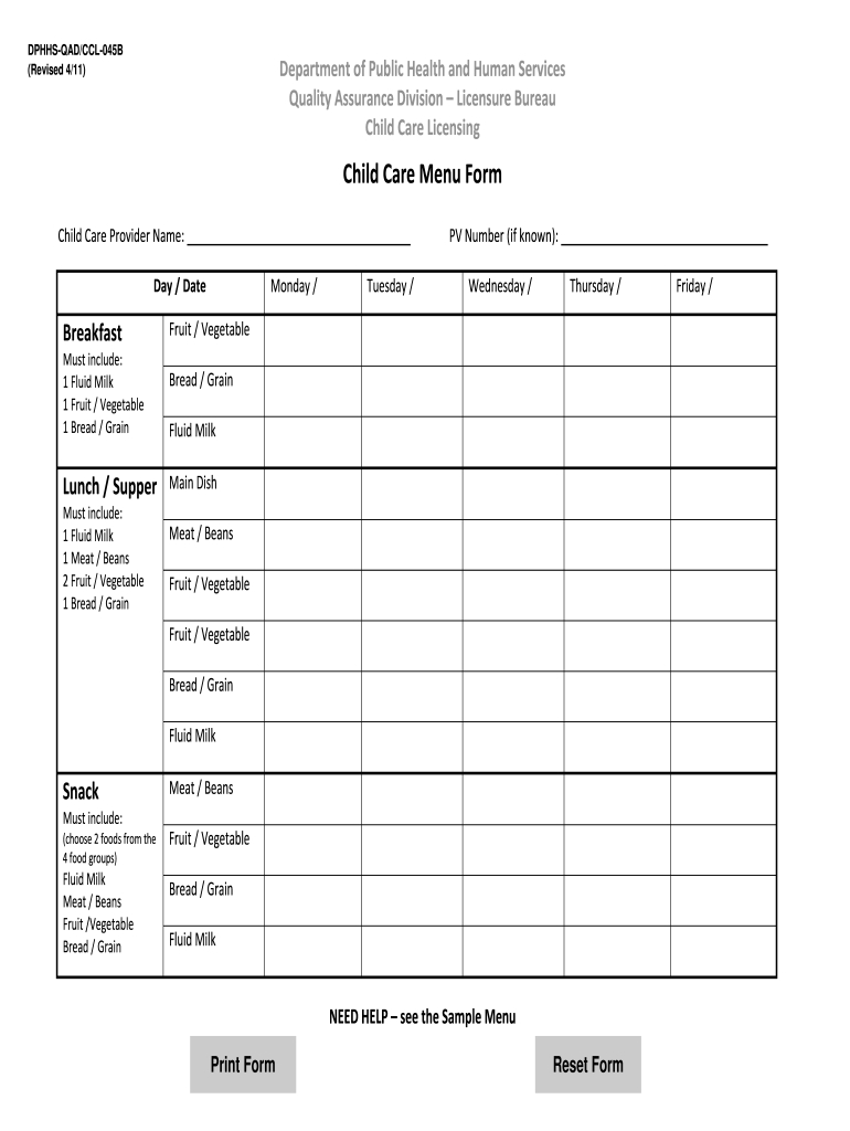 Free Editable Daycare Menu Template Word: Fill Out &amp;amp; Sign Online pertaining to Free Printable Daycare Menus