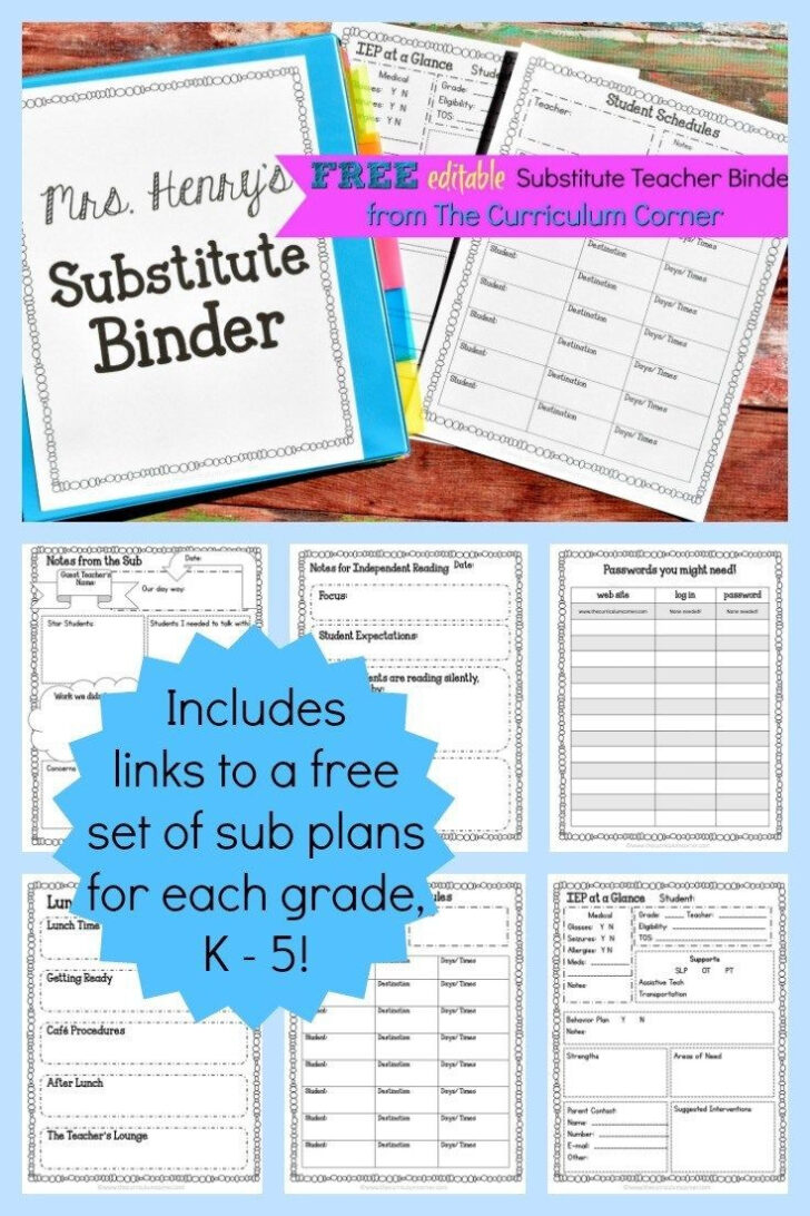 Free Substitute Teacher Binder Printables