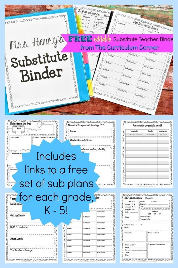 Free Editable Sub Binder For Teachers! with regard to Free Substitute Teacher Binder Printables