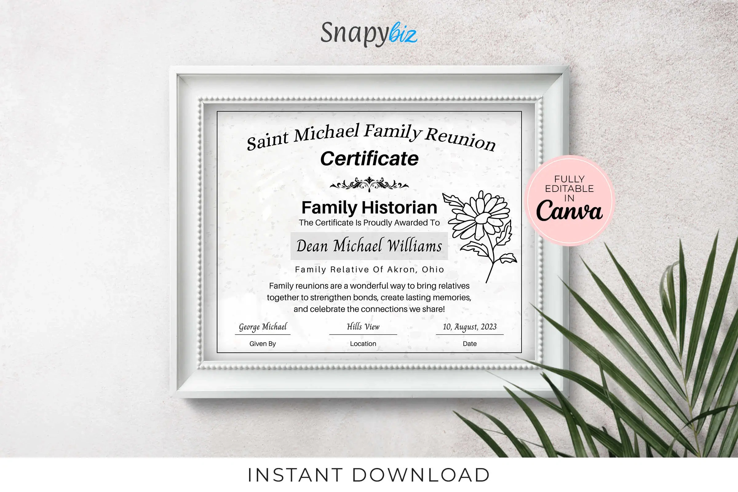Free Family Reunion Awards Canva Certificate | Snapybiz in Free Family Reunion Award Certificate Printables