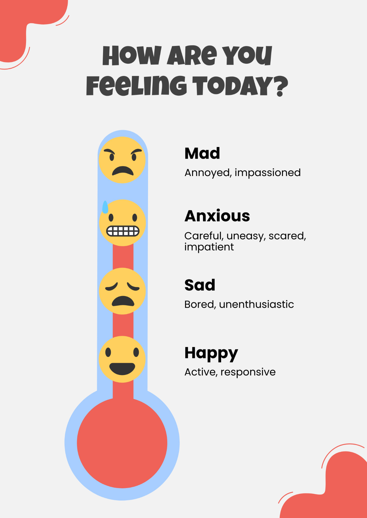 Free Feelings Thermometer Chart Template To Edit Online with Emotional Thermometer Free Printable