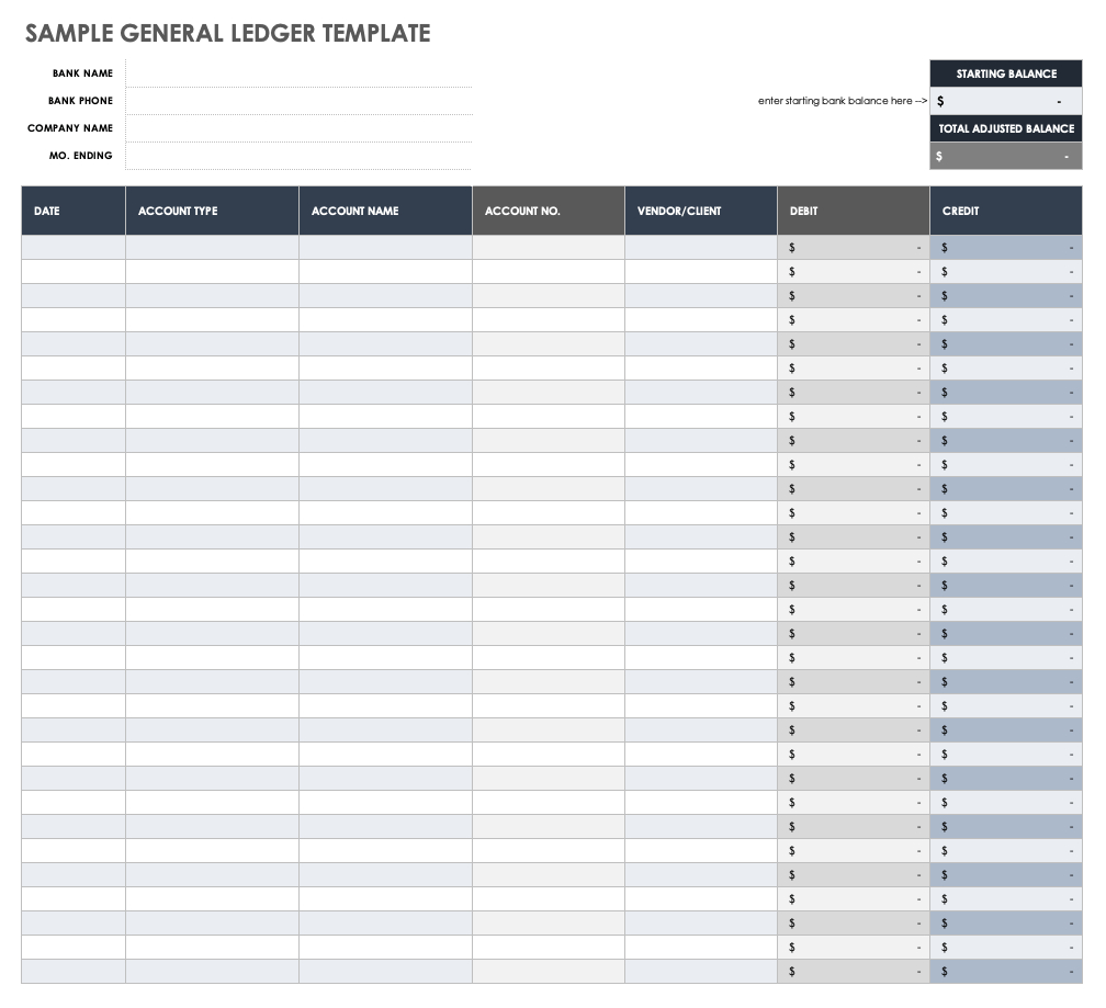 Free General Ledger Templates | Smartsheet in Free Printable Accounting Ledger