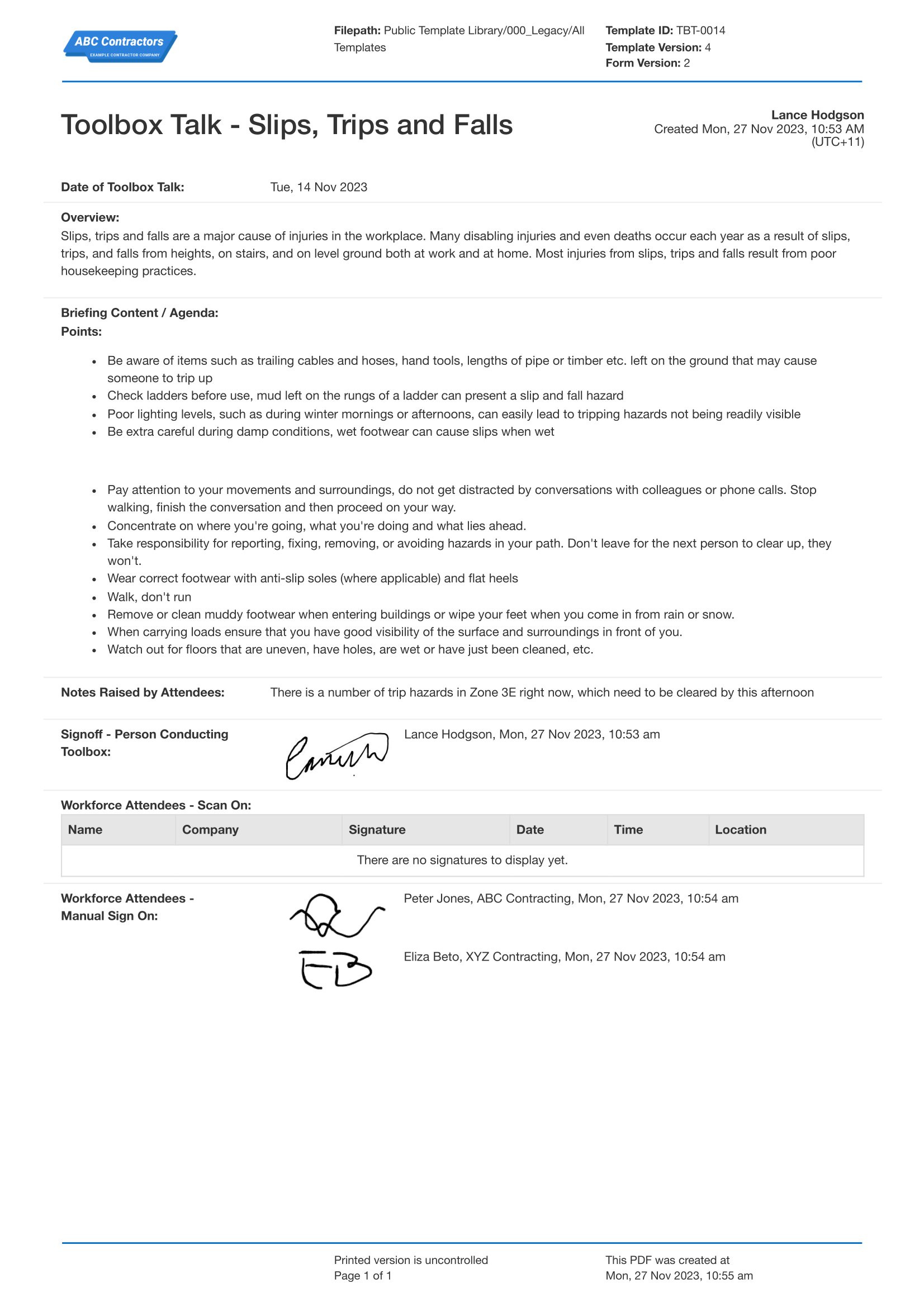 Free Hse Toolbox Talks Template Library: Choose Your Toolbox Talk pertaining to Free Printable Osha Toolbox Talks