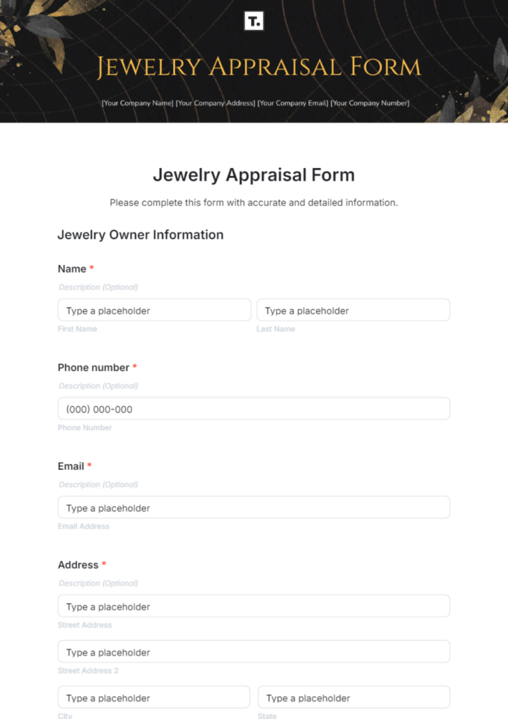 Free Printable Jewelry Appraisal Form