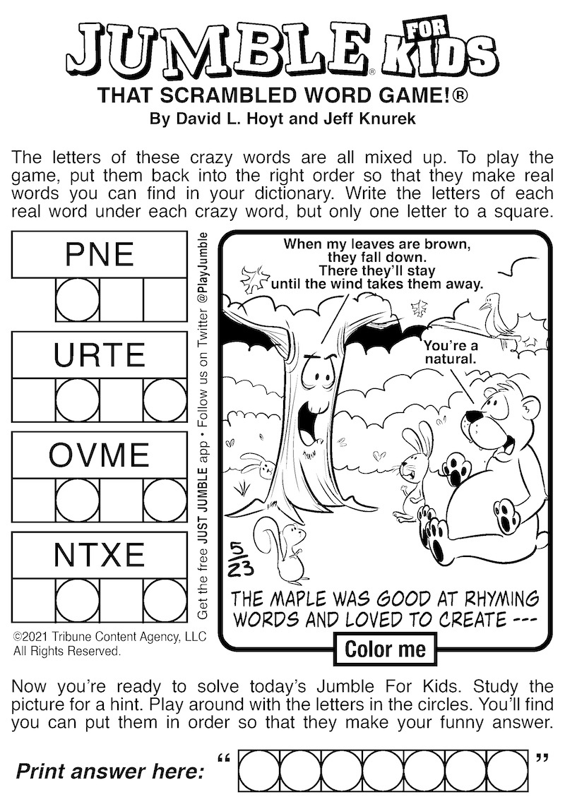 Free Jumble Puzzles For Kids And Adults | Boomer Magazine for Free Printable Jumble Puzzles