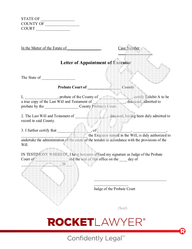 Free Letter Of Appointment Of Executor Template - Rocket Lawyer with Free Printable Executor of Estate Form