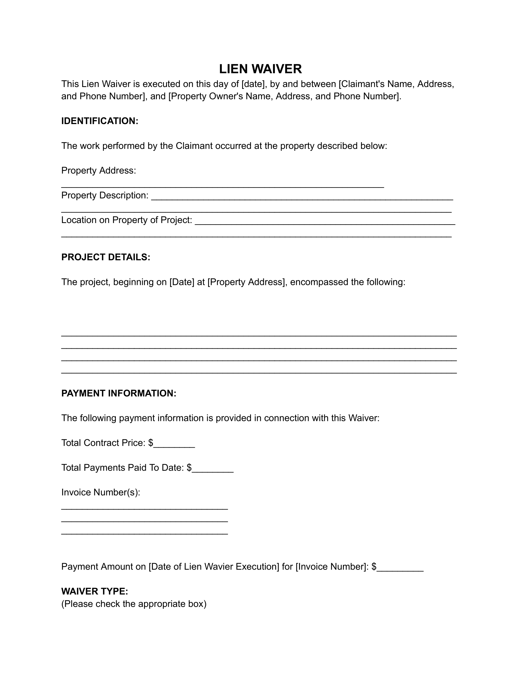 Free Lien Waiver Form (For Contractors) | Pdf &amp;amp; Word within Free Printable Lien Release Form