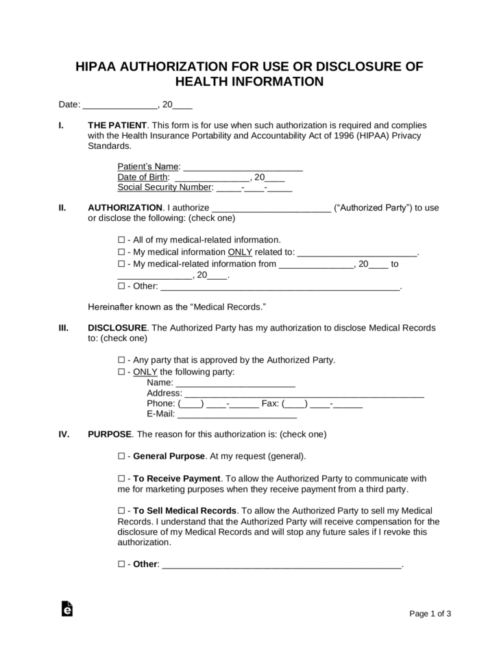 Free General Release of Information Form Template Word