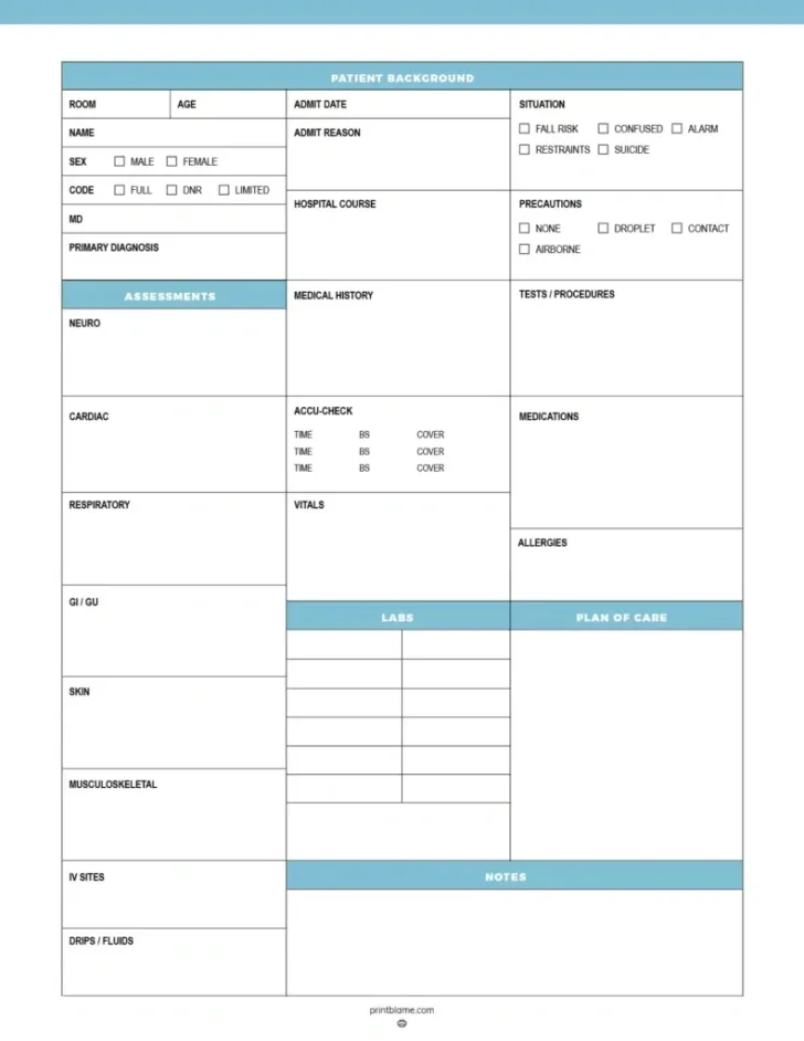 Free Nursing Report Sheet Template
