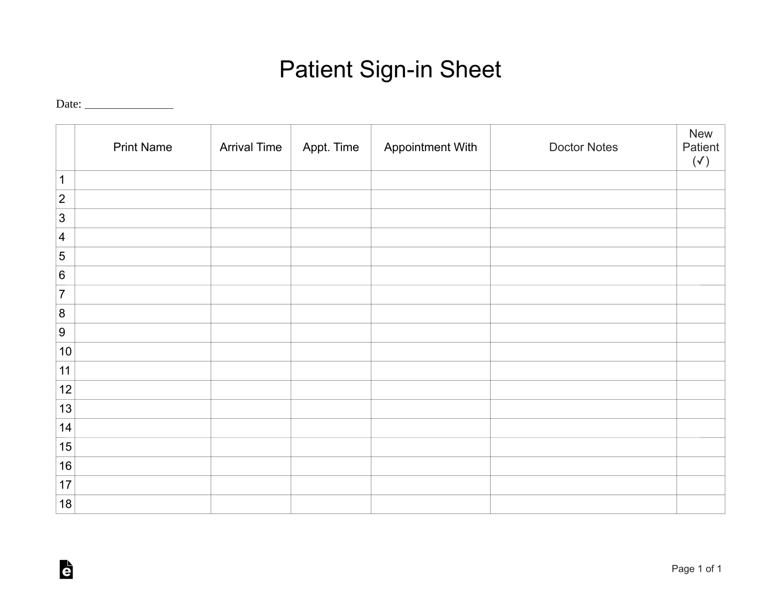 Free Patient Sign-In Sheet (Extended) Template - Pdf | Word – Eforms in Free Printable Doctor Office Sign In Sheets