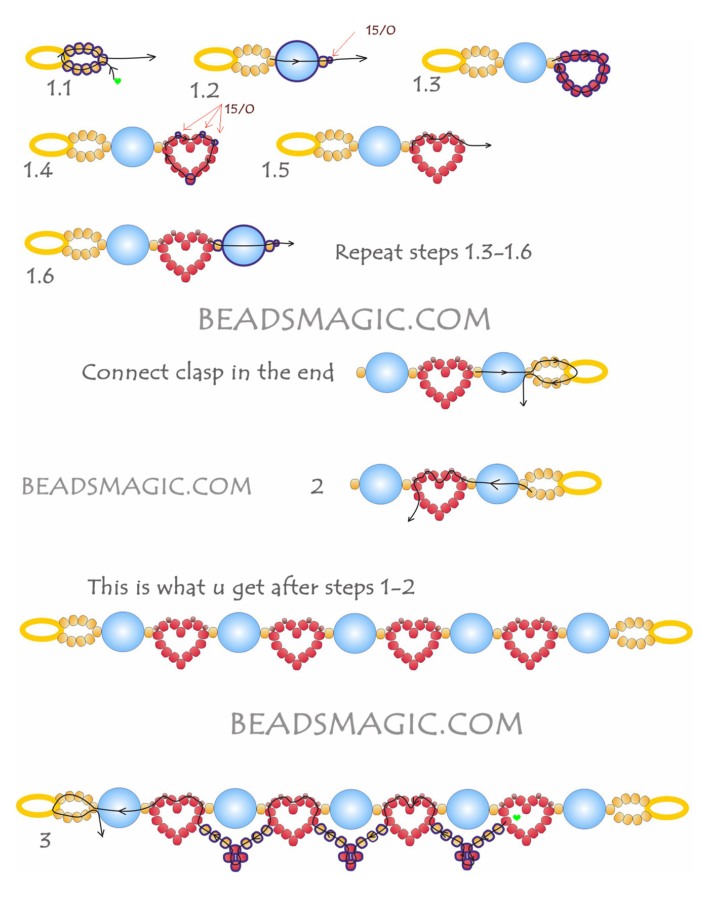 Free Pattern For Bracelet Red Hearts | Beads Magic with regard to Free Printable Friendship Bracelet Bead Patterns