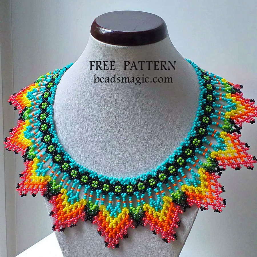Free Pattern For Native American Necklace Amitola | Beads Magic throughout Free Printable Indian Beadwork Patterns