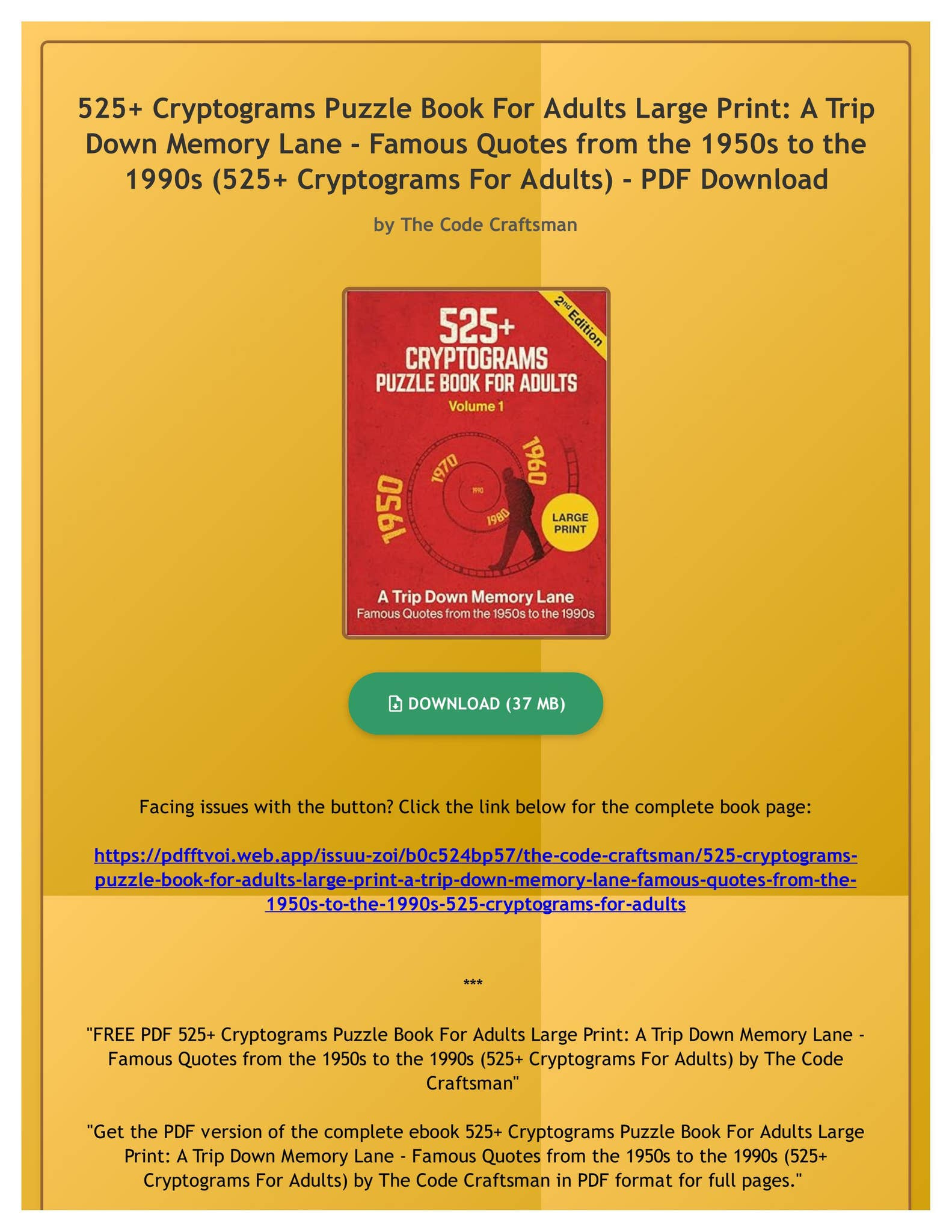Free Pdf 525+ Cryptograms Puzzle Book For Adults Large Print: A throughout Free Printable Adult Cryptograms