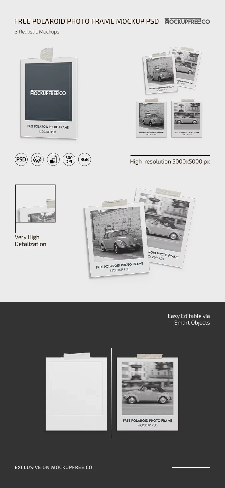 Free Polaroid Photo Frame Mockup Psd Set For Photoshop pertaining to Free Polaroid Template