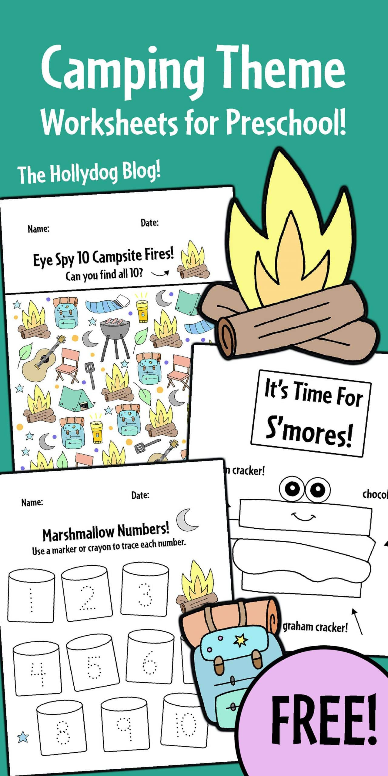 Free Preschool Camping Theme Worksheets! ⋆ The Hollydog Blog throughout Free Camping Printables For Preschool