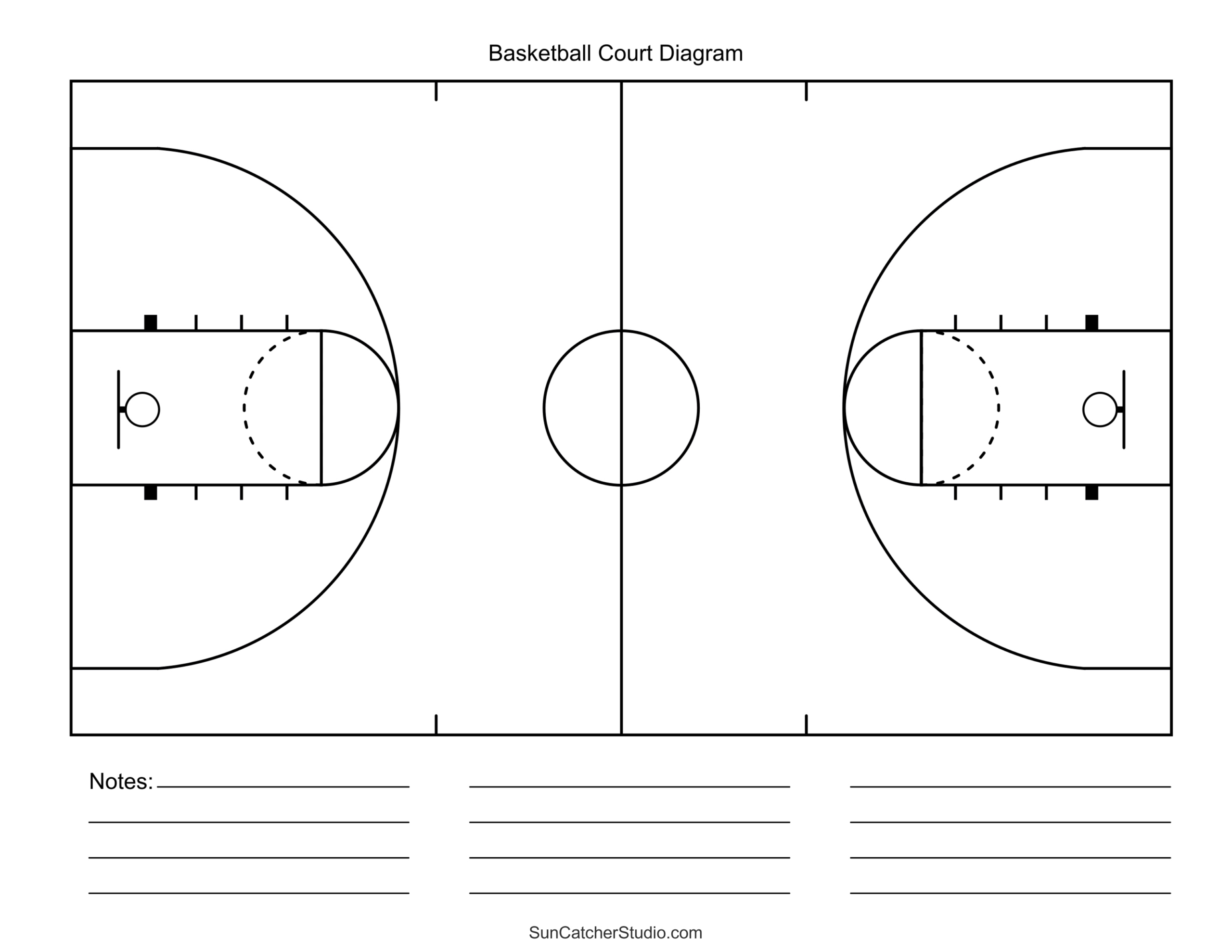 Free Printable Basketball Court Diagrams &amp;amp; Layout – Free within Free Printable Basketball Court Diagrams