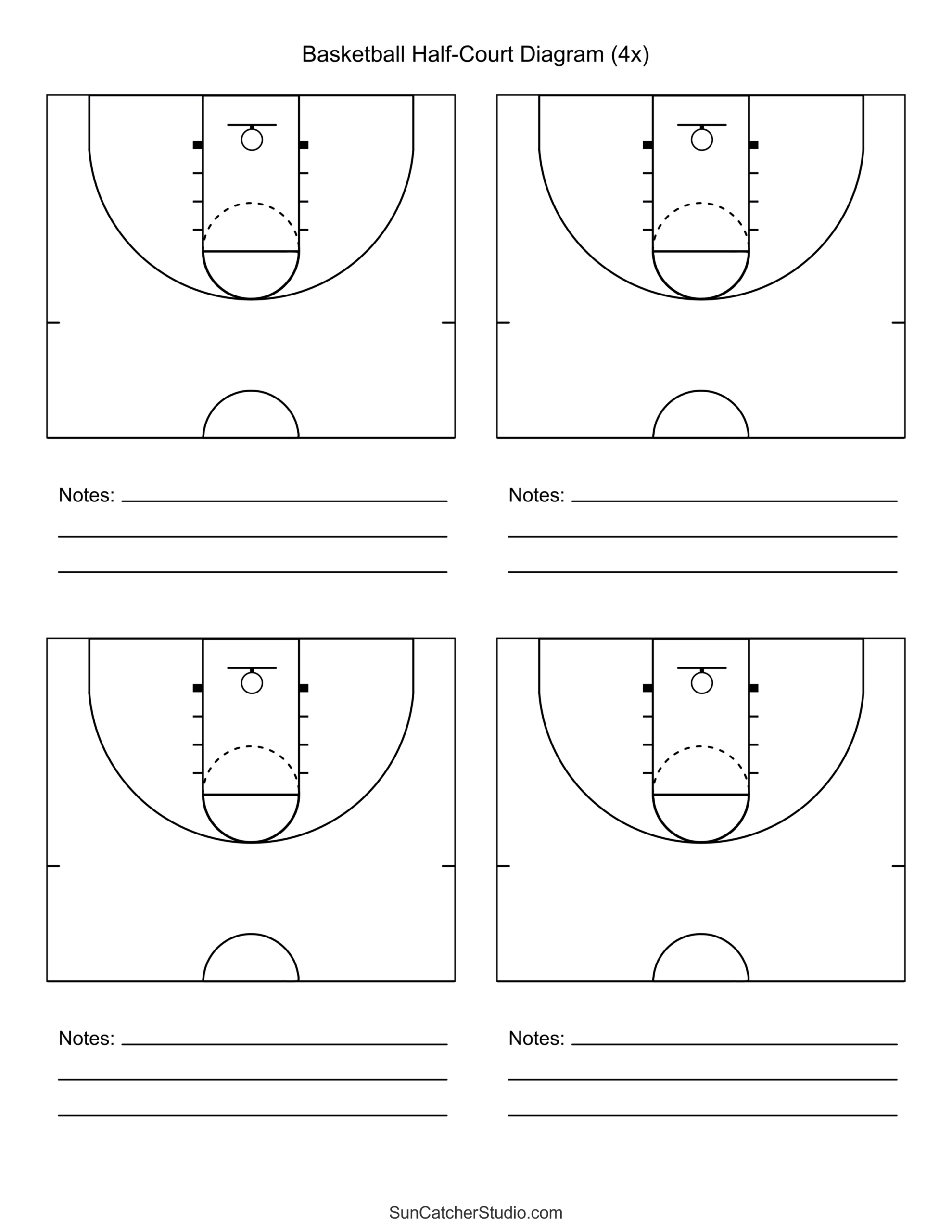 Free Printable Basketball Court Diagrams &amp;amp; Layout – Free within Free Printable Basketball Half Court