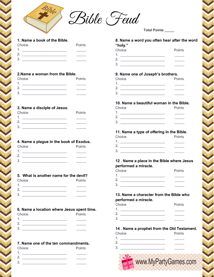 Free Printable Bible Feud, Family Feud Inspired Game within Bible Family Feud Questions And Answers Printable Free