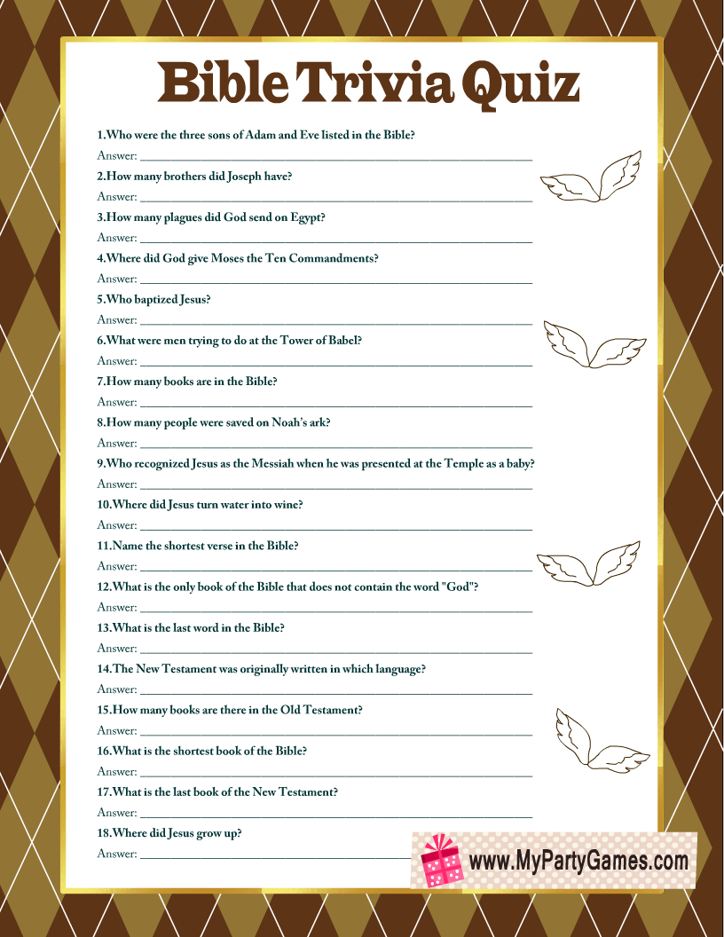 Free Printable Bible Trivia Quiz With Answer Key inside Free Printable Bible Questions and Answers