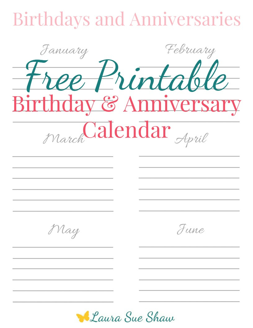 Free Printable Birthday &amp;amp; Anniversary Calendar - Practical regarding Free Anniversary Printables