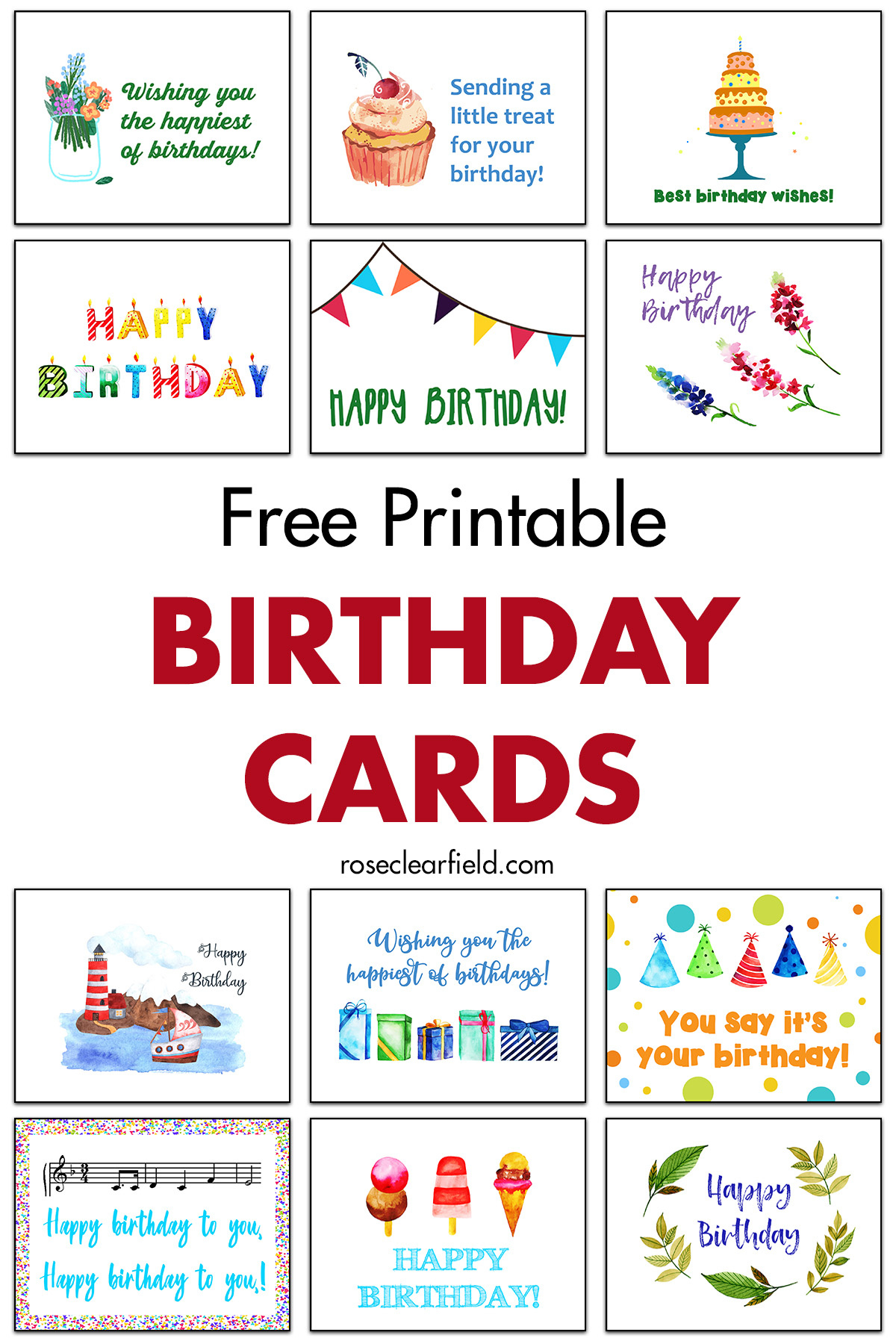 Free Printable Birthday Cards • Rose Clearfield for Foldable Free Printable Birthday Cards