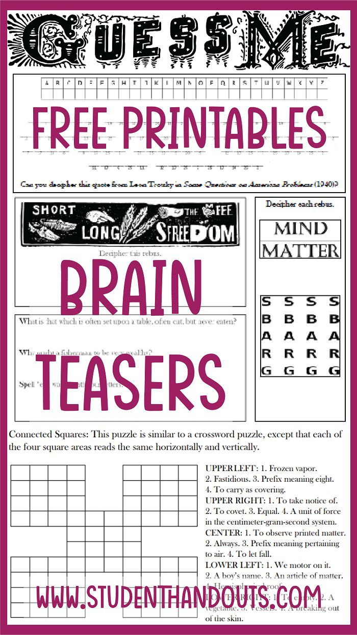 Free Printable Brain Teasers And Puzzles With Answers in Free Printable Brain Puzzles