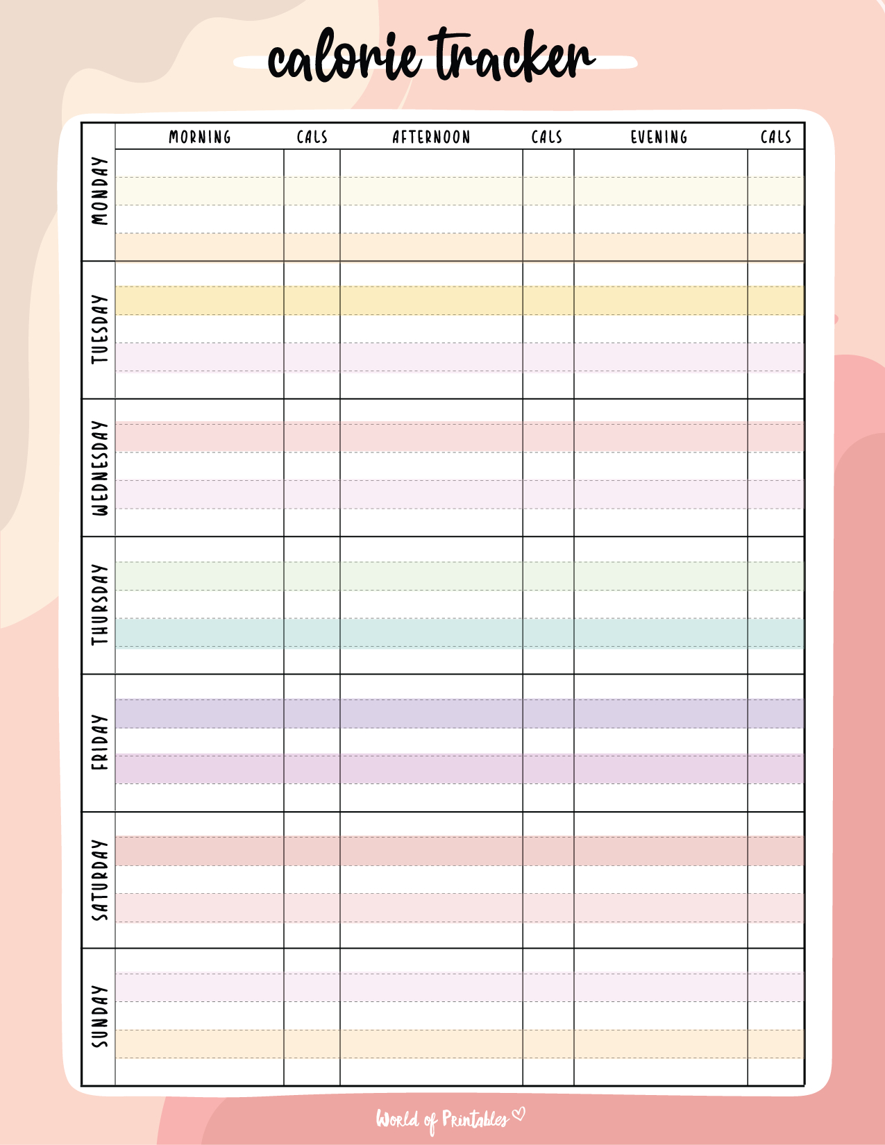 Free Printable Calorie Tracker - World Of Printables with regard to Free Printable Calorie Chart