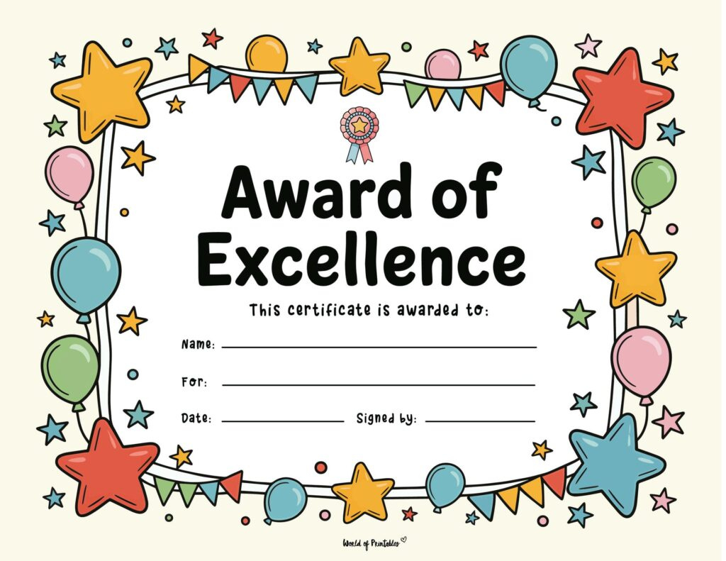 Free Printable Certificate Of Achievement Templates For Kids throughout Free Printable Kindergarten Award Certificates