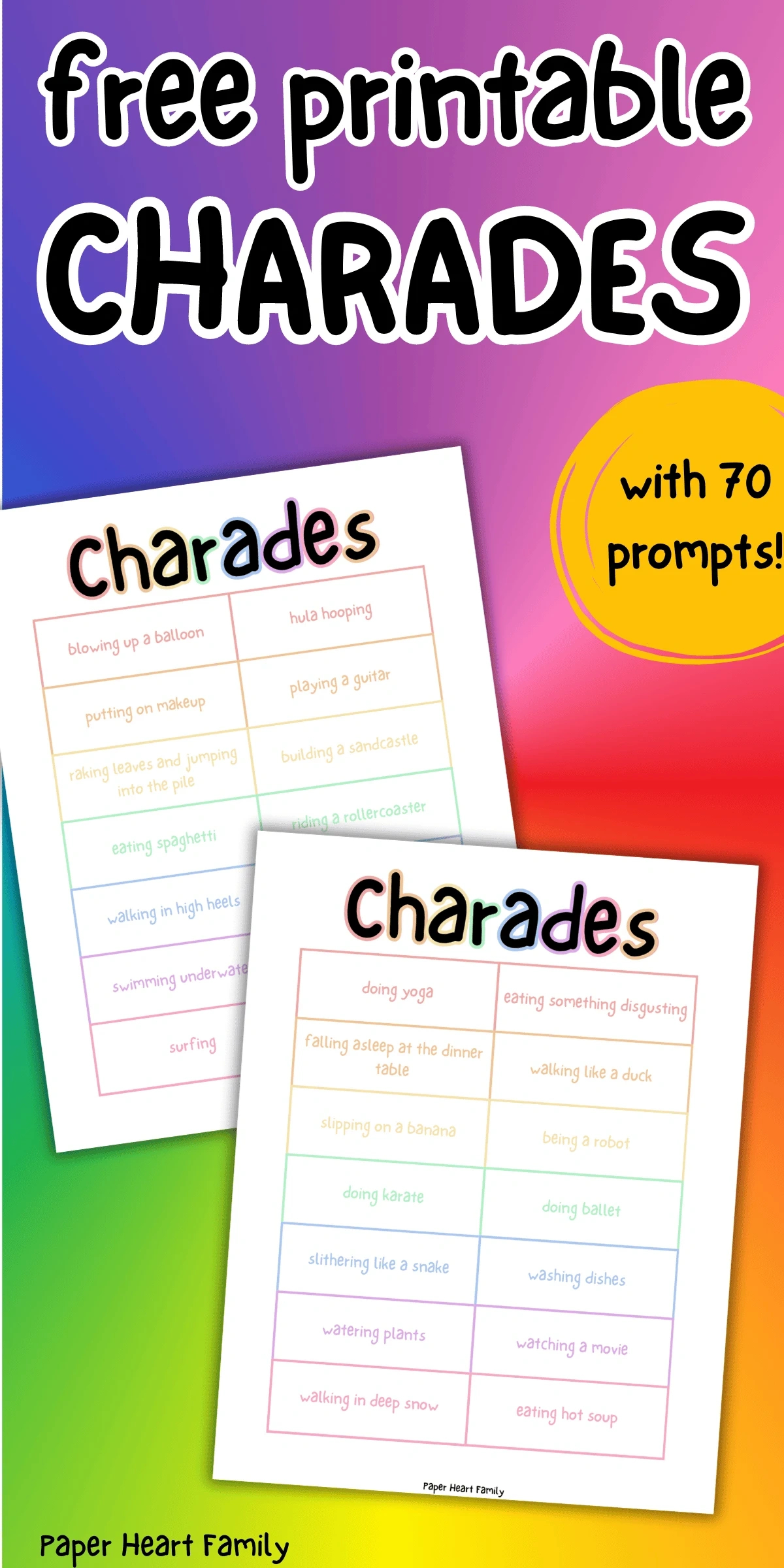 Free Printable Charades Game That&amp;#039;S Perfect For Kids Of All Ages inside Free Printable Charades List
