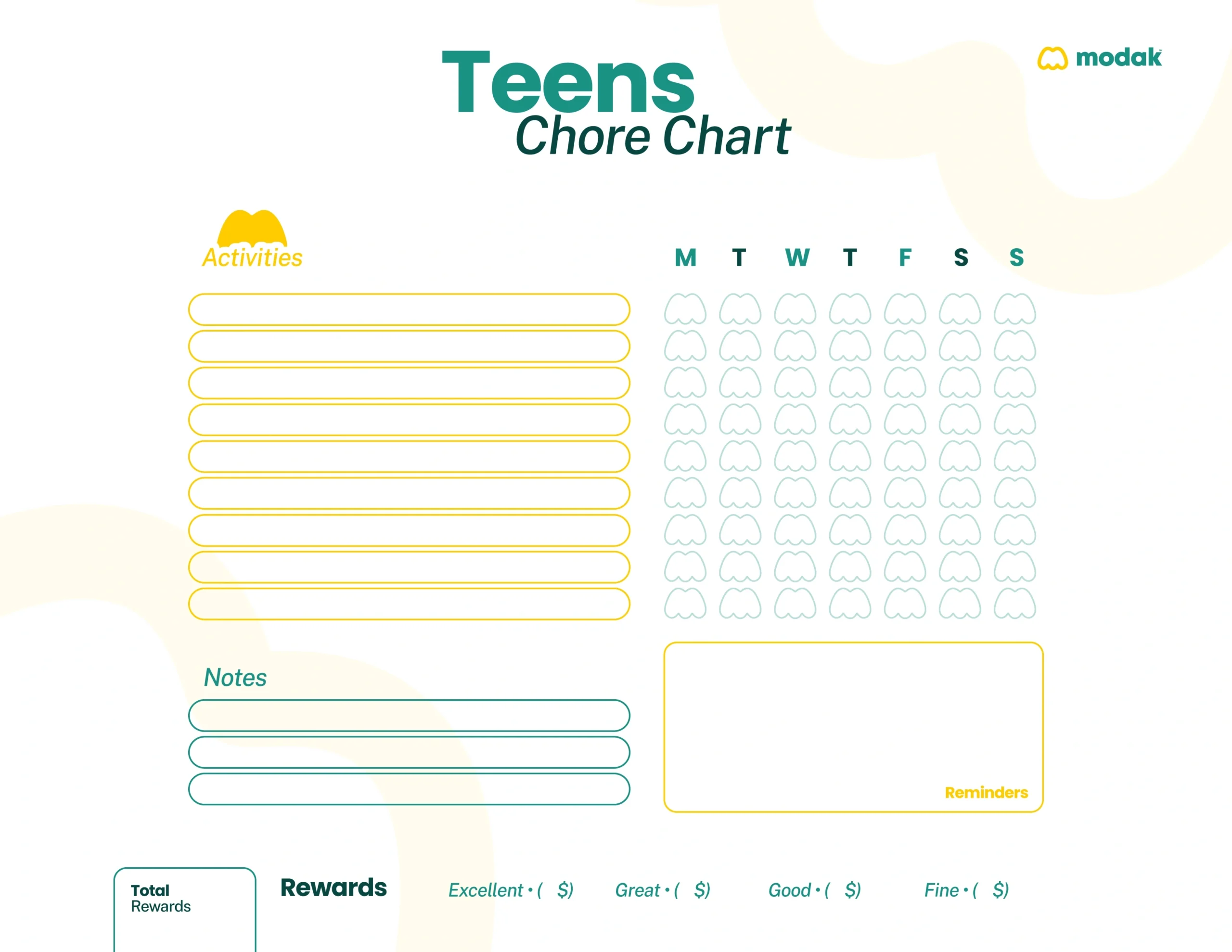 Free Printable Chore Chart For Teens with Free Printable Chore List For Teenager