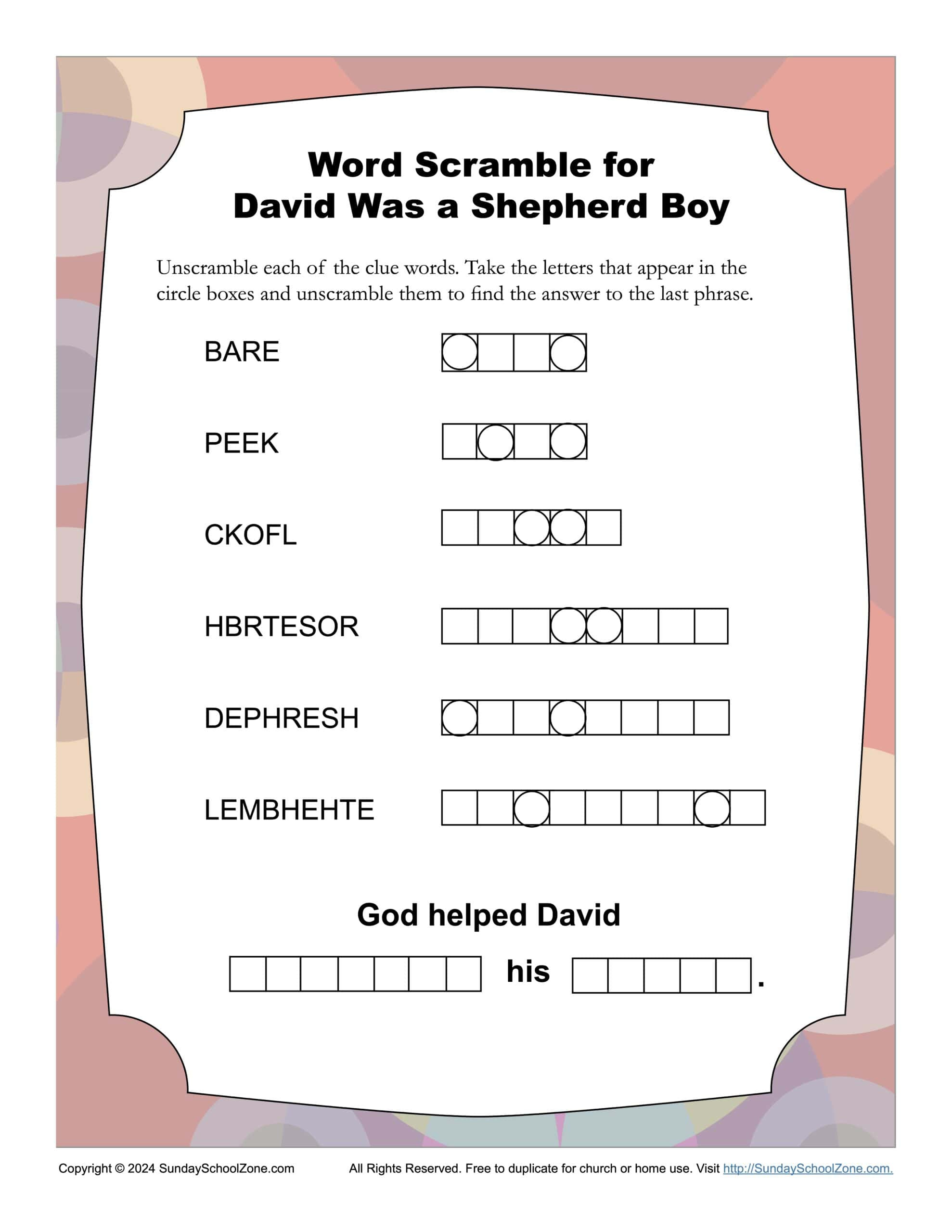 Free, Printable David Bible Activities On Sunday School Zone within Free Printable Bible Worksheets For Youth