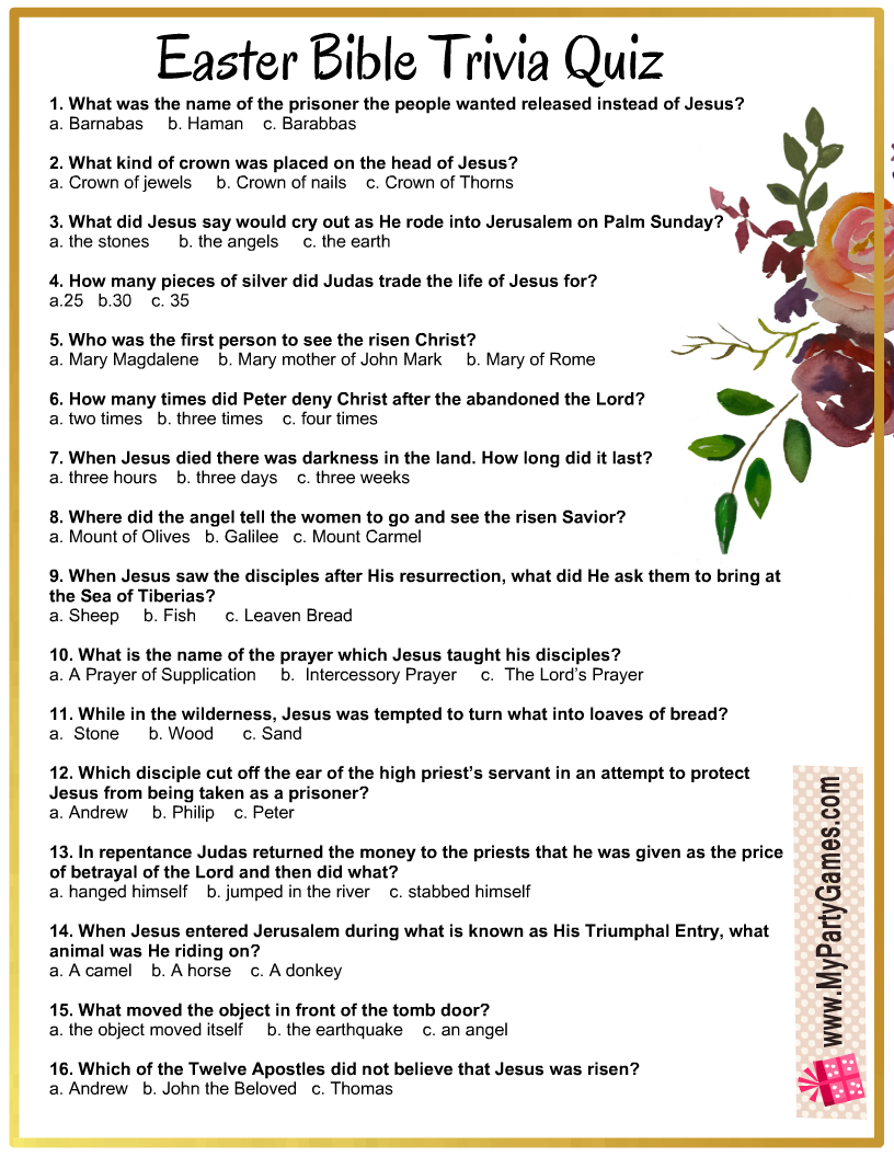 Free Printable Easter Bible Trivia Quiz With Answer Key in Free Printable Easter Trivia With Answers